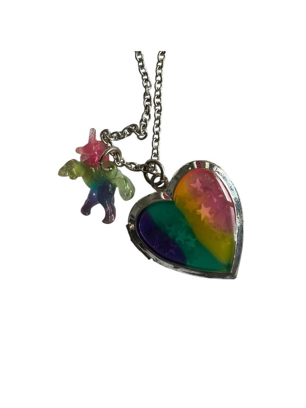 Unicorn Rainbow Heart Locket Necklace Large